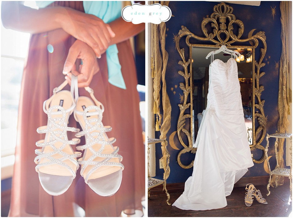 The brides wedding dress and shoes
