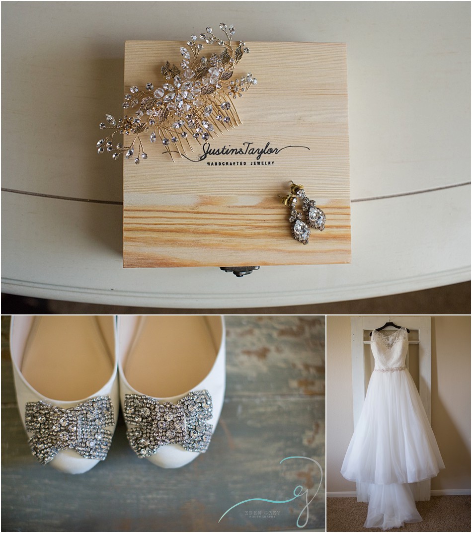 BHLDN hairpieces for weddings, Betsy Johnson wedding shoes, Houston Bridal Gallery wedding dresses