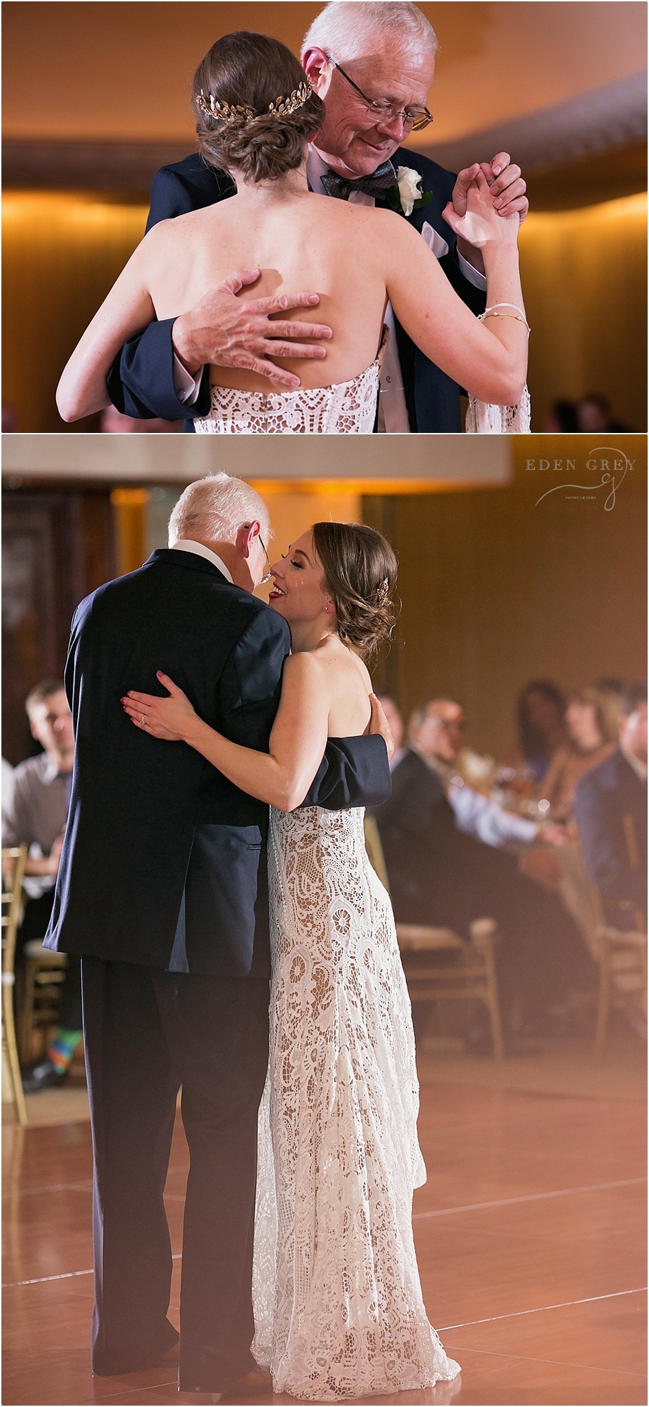Emotional bride with her father during dance