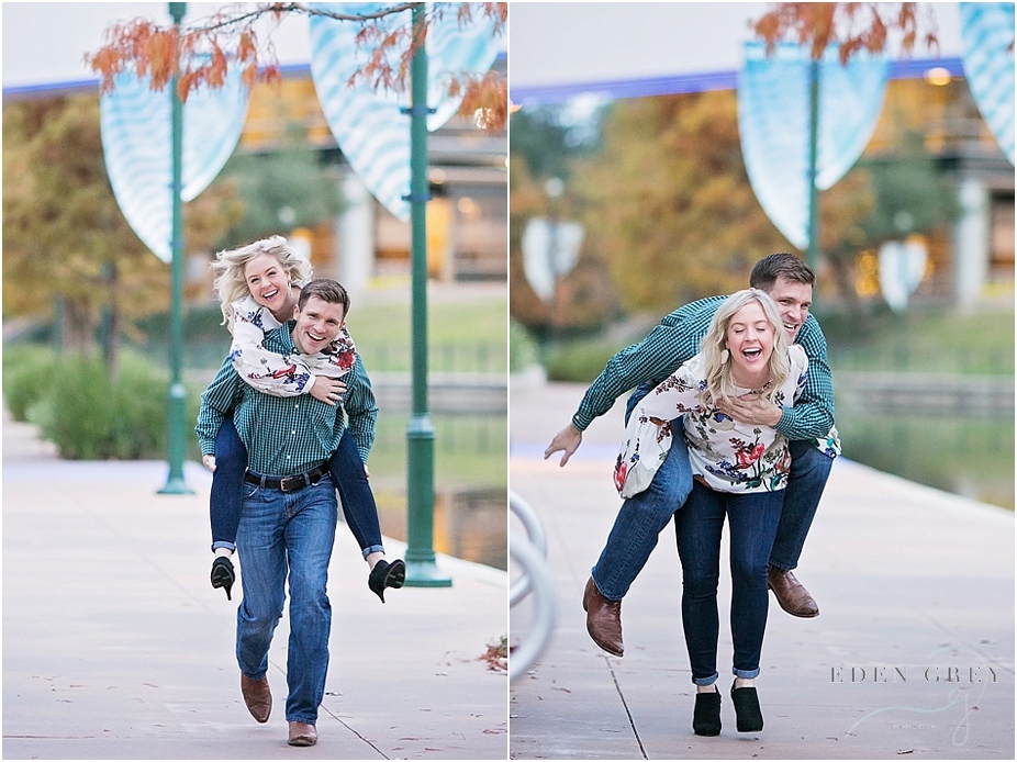 Having fun during their engagement session