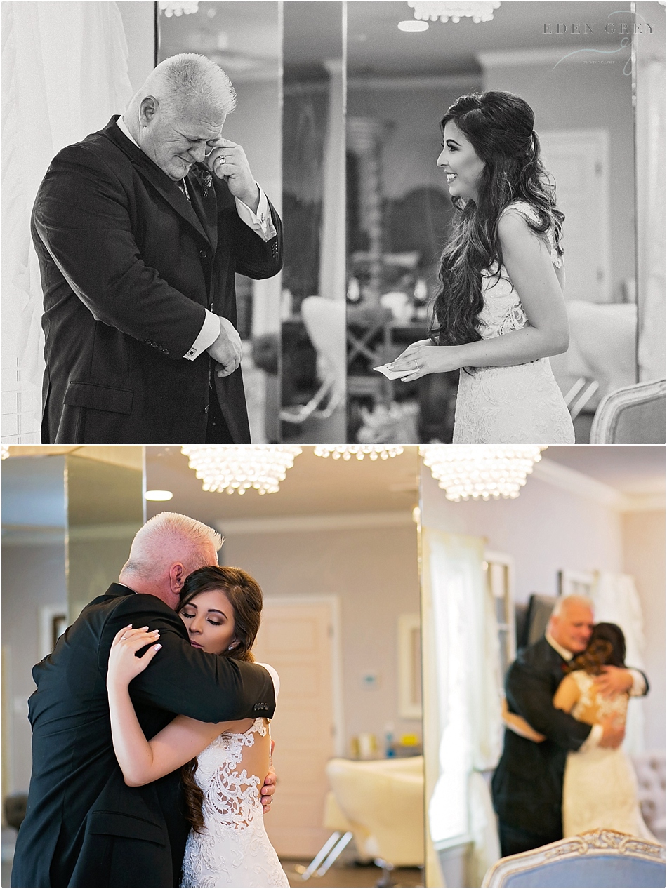 Father seeing the bride for the first time and can't contain his tears
