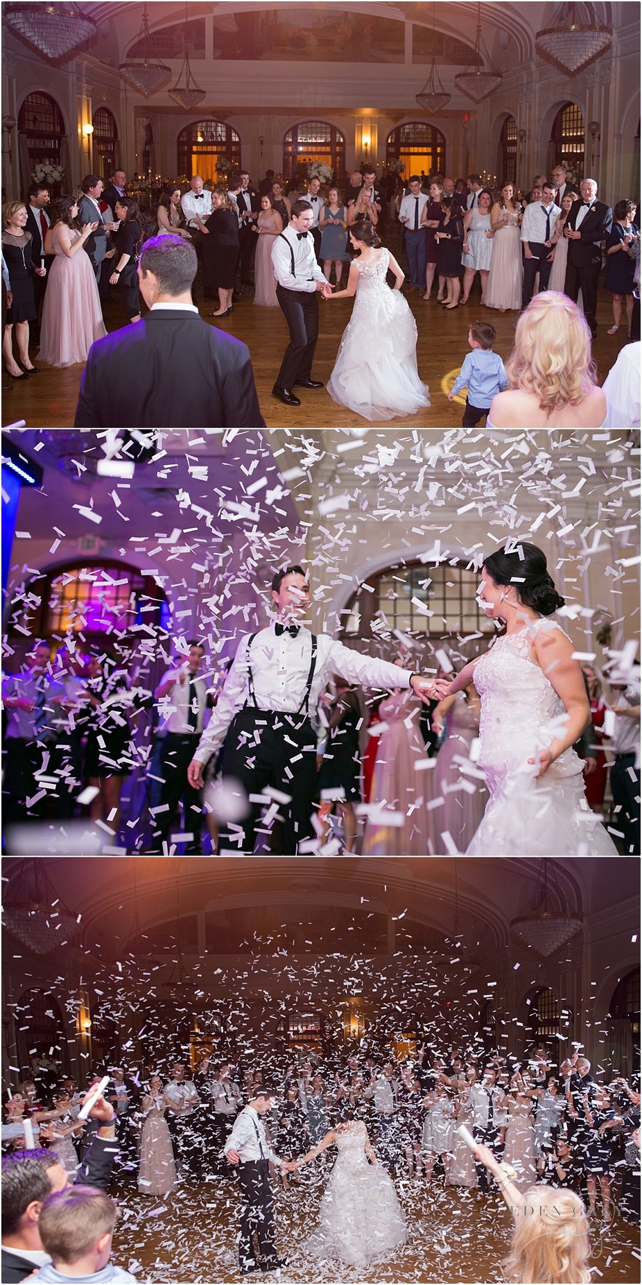 Funfetti drop wedding exit at The Crystal Ballroom