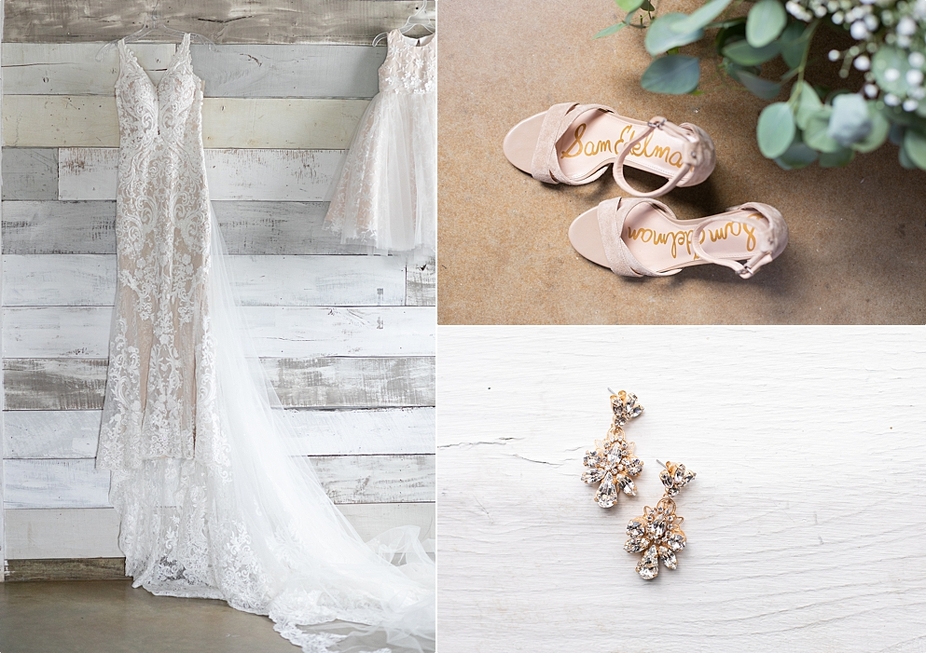 Martina Liana Wedding Dresses, Sam Edelman Wedding shoes, BHLDN earrings, wedding earrings